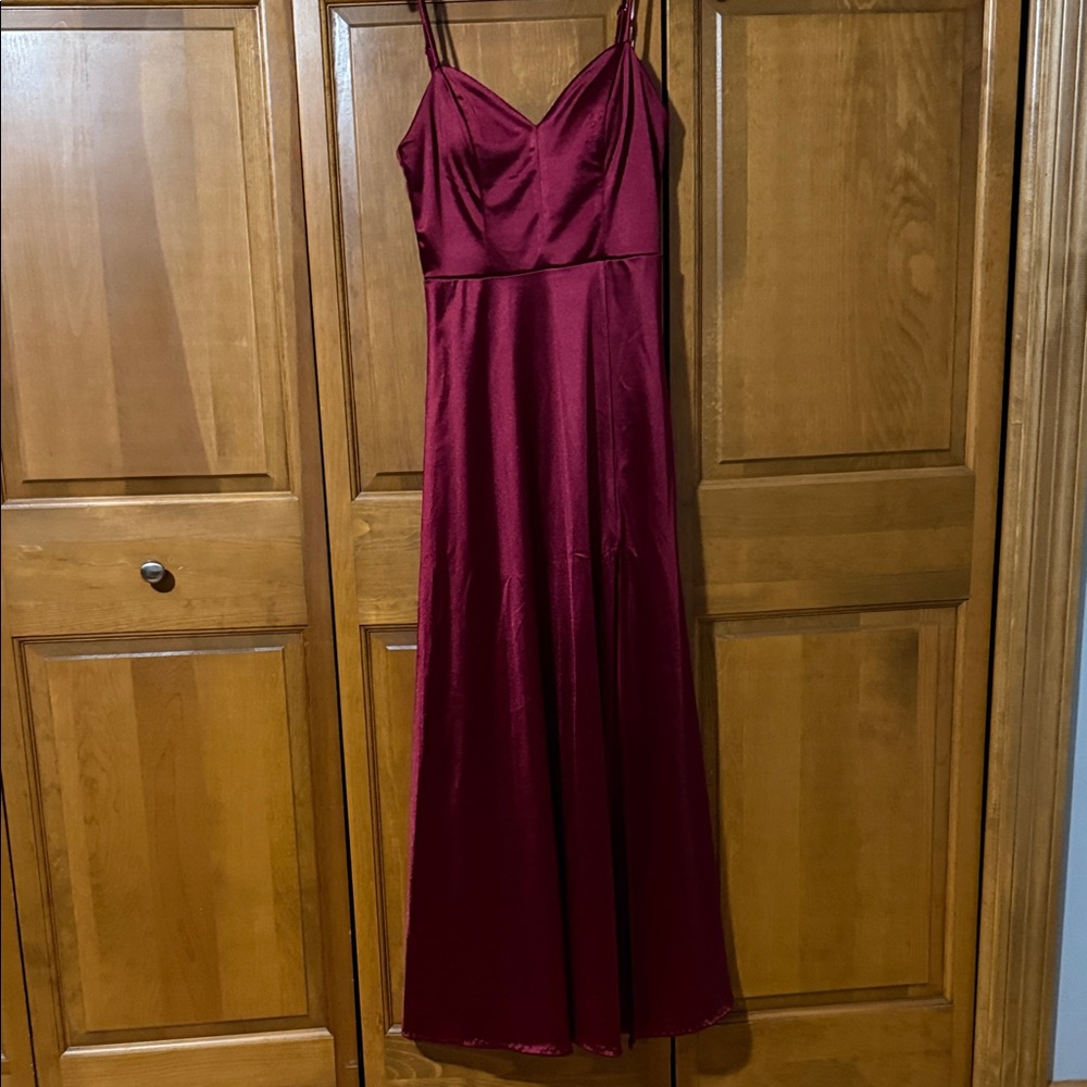 Macy's Deep Burgundy Satin Maxi Slip Dress with Spaghetti Straps